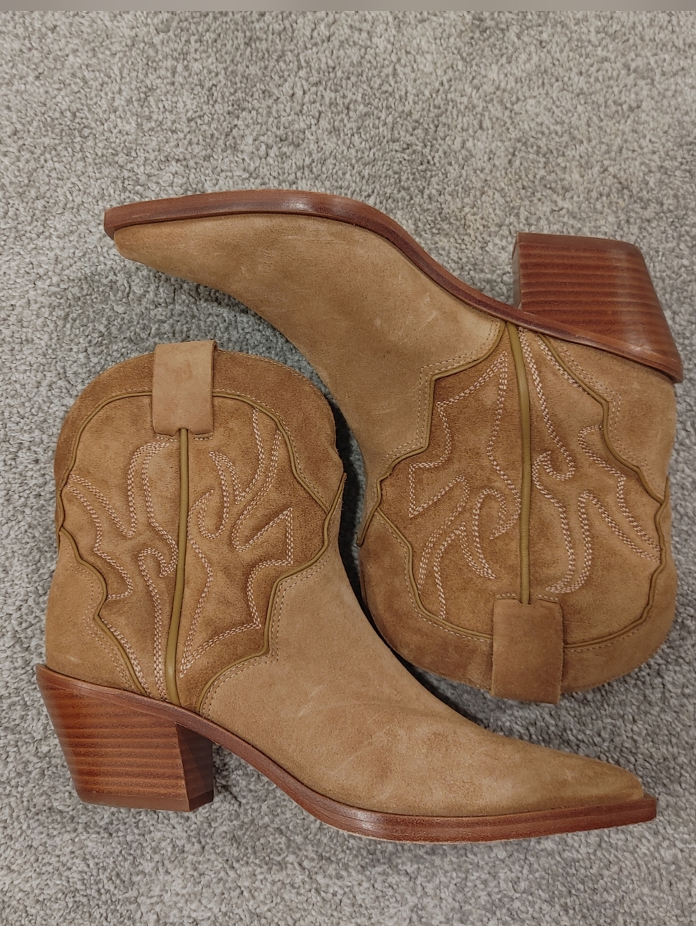 Reformation Otto Mini Western Tan Suede Western Ankle Booties Boots Size 9 - Picture 9 of 12
